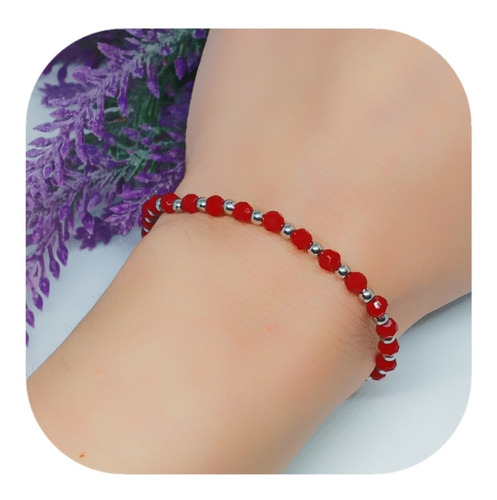 Pulsera Regulable Acero Blanco Con Piedra Cristal Rojo