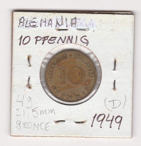 Moneda Alemania 10 Pfennig 1949 Vf-