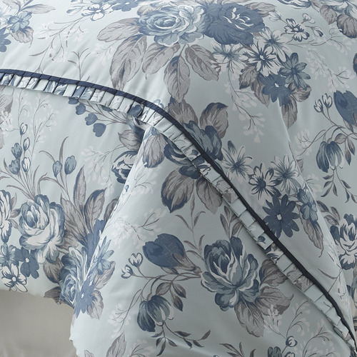 Juego De Edredon King Size Estampado Floral 8pzs Azul Claro