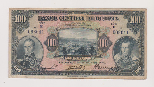Billete Bolivia 100 Bolivianos Año 1928 Muy Bueno Serie E