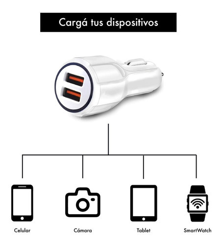 Cargador Doble Auto Ultra Rápido 3 Amp Quickcharge Color Blanco
