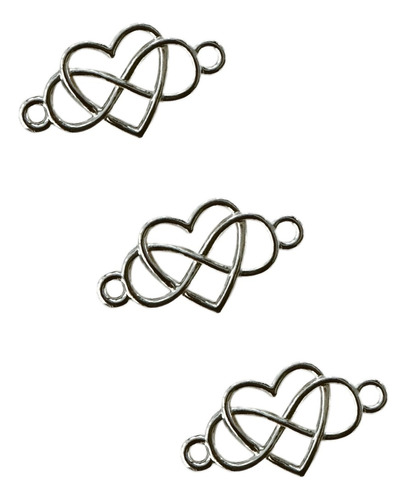 Abalorio Conector Corazon Con Infinito Plateado,25x12mm,100p