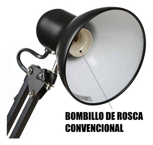 Lampara De Mesa Escritorio Brazo Flexible Metal Color De La Pantalla Negra