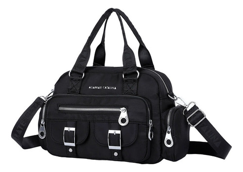 Cartera Bandolera Tira Larga Impermeable Agarrate Catalina Negro Negro Plata Negro