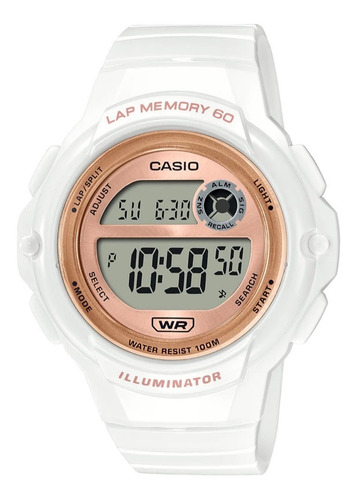Reloj Casio Dama Lws-1200h-7a2v, 60 Laps, Luz, W.r. 100m, Al