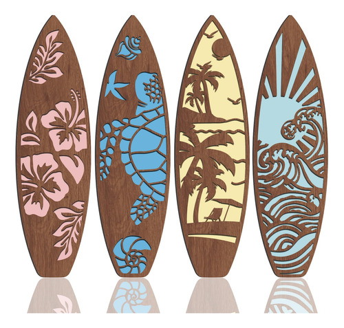 4 Pieza Tabla Surf Verano Decoracion Pared Colgante Hawaiana