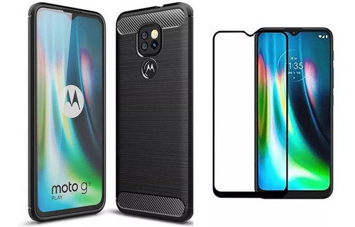 Funda Carbono + Vidrio P/ Motorola Moto E7 Plus G9 Play G9