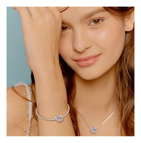 Charm Octubre Con Circones Rosa En Plata 925 Silver Heart