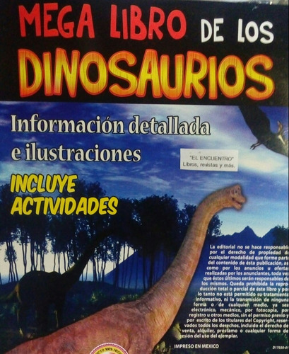 Imagen 2 de 2 de Mega Libro De Los Dinosaurios/ Incluye Actividades/ Nuevo.