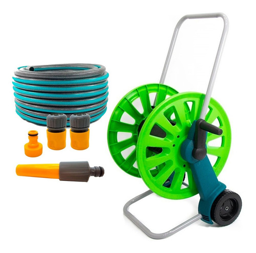 Kit Carro Con Manguera Riego Mallada 50mt 1/2 2112 Gris