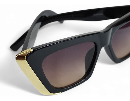 Lentes De Sol Angulares Estilo Cat Eye Elegante Negro Dorado Negro Negro
