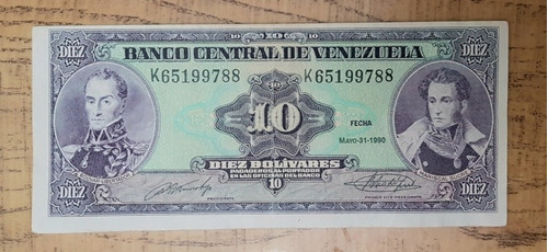 Billete Antiguo De 10 Bolivares. Con Error De Corte. 
