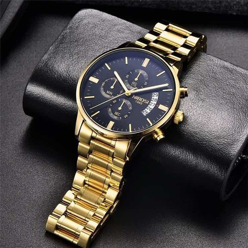 Relógio Masculino Nibosi 100% Funcional Dourado Importado