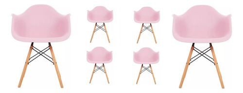 Kit 6 Cadeiras Eiffel Charles Wood Com Braços Cores Estrutura Da Cadeira Rosa Assento Rosa