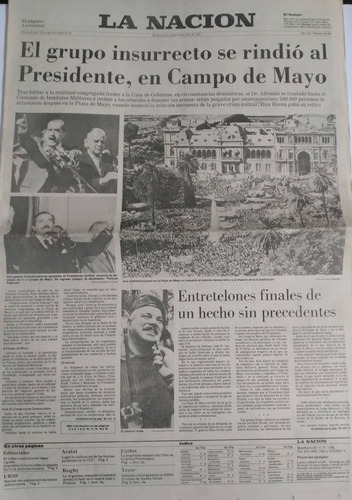 La Nacion 20/4/1987 Levantamiento Carapintada Semana Santa