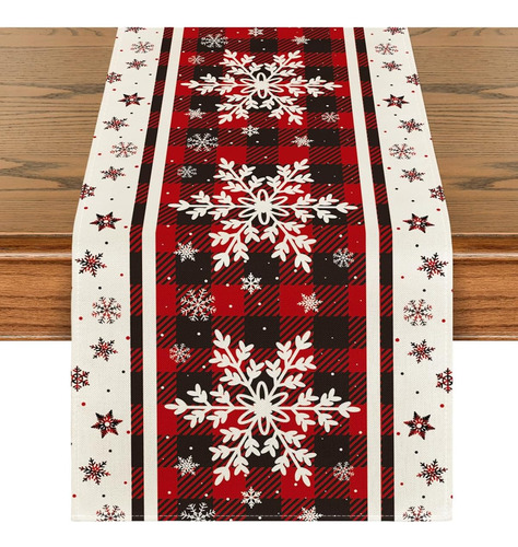 Camino De Mesa De Navidad Con Copos De Nieve A Cuadros Rojos Red Copo De Nieve