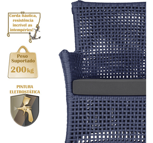 1 Sofá E Mesa Igapó Alumínio Marrom Corda Náutica E11 Trama Estrutura Azul