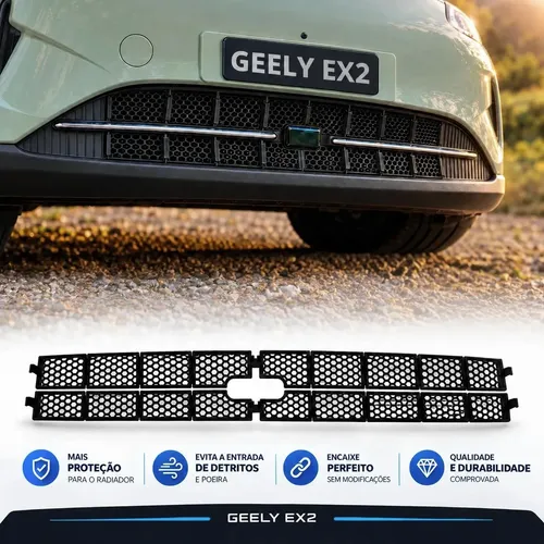 Grade Tela Proteção Pedras P/ Radiador Geely Ex2 Pro Max Preto
