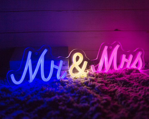 Señal Neon Mr & Mrs Para Decoracion Pared Regulabl Usb Luz X