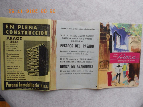 Programa De Cine Roca Del Año 1958