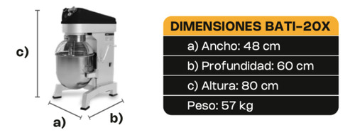 Batidora Planetaria Velocidad Variable 20 Lt Rhino Bati-20x