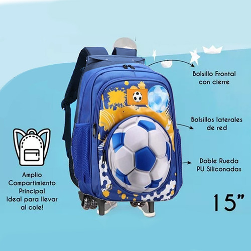 Imagen 4 de 7 de Mochila Trendy Infantil Carrito 3d Futbol Niño - Colores