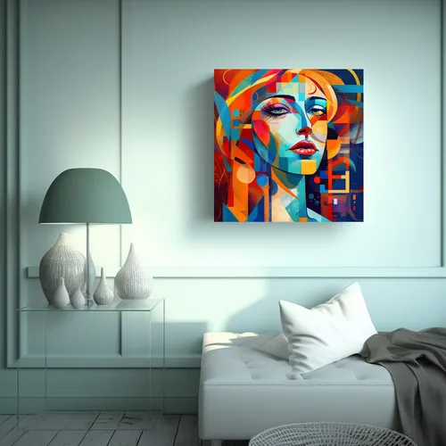 70x70cm Cuadro Abstracto Inspirado En El Cubismo Flores