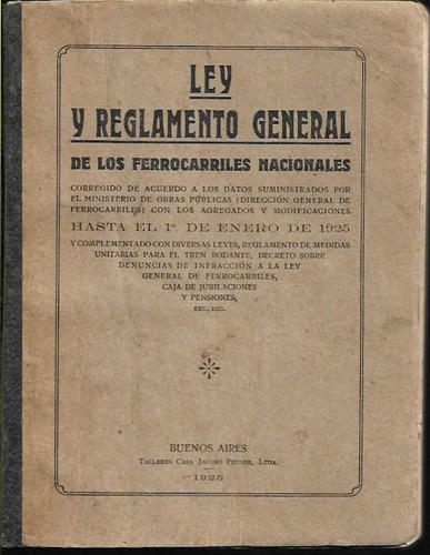 Libro / Ley Y Reglamento General De Ferrocarriles 1926 / Z9