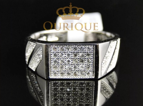 Anel Masculino Em Ouro 18k Com Diamantes Friso Duplo