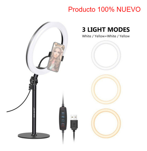 Aro Luz Led De 10 Pulgadas Con Soporte Para Mesa