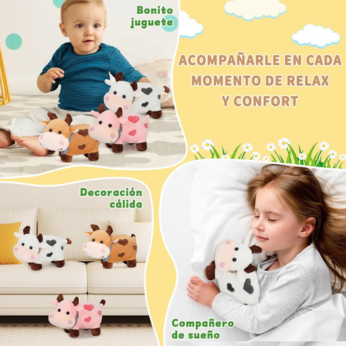 3pcs Muñeca Felpa Vaca Sonriente, Juguete Con 50 Pegatinas