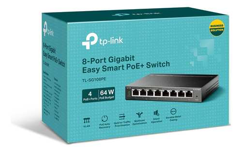 Switch Poe Tp-link Gigabit 8 Puertos Tl-sg108pe Metal 64w 