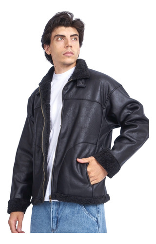 Campera De Cuero Craquelado Con Peluche Para Hombre Kiev Ba
