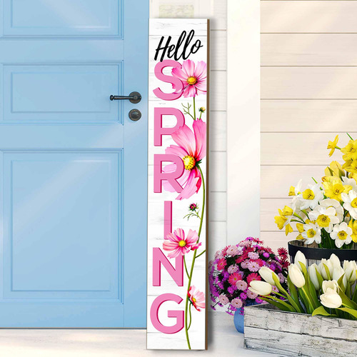 Letrero Colgante Madera Texto Ingl «hello Spring Door» Para