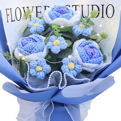 Ramo De Flores De Ganchillo Completo Con Luz, Ramo De Azul