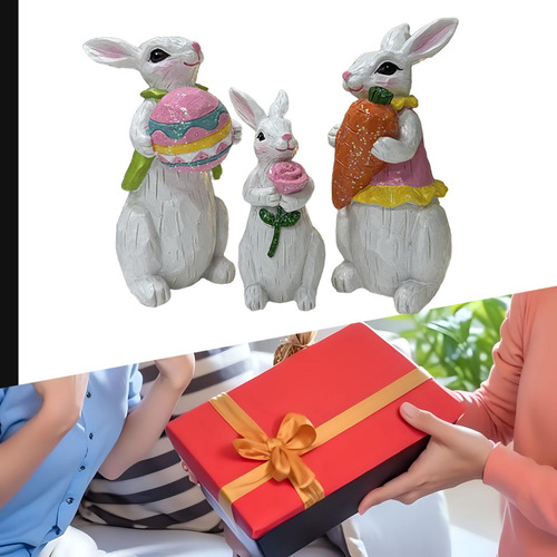 3 Estatuas De Conejo, Decoraciones De Pascua, Figuritas De