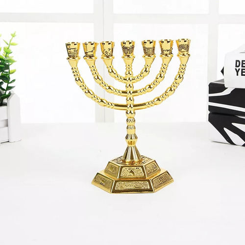 Candelabro Judío Dorado Con Forma De Menorá, 7 Ramas, Para H