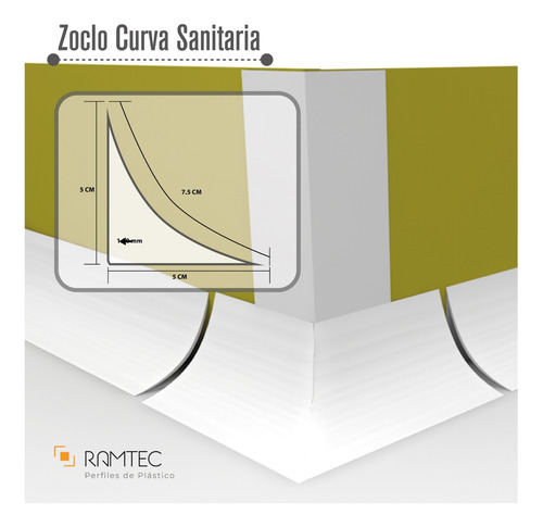 Esquinero Triple Tipo T Zoclo Curva Sanitaria Plástico Pvc