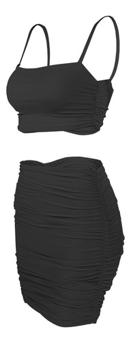 Conjunto De 2 Piezas De Falda Lisa Sin Mangas De Moda Verani