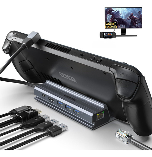 Oberster 6 En 1 Steam Deck Dock, Hdmi 2.0, Gigabit Ethernet,