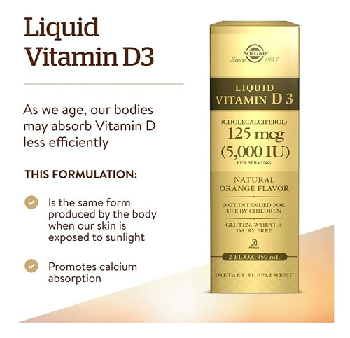 Vitamina D3 Liquida (5000iu) Solgar 59 Ml Pack De 2
