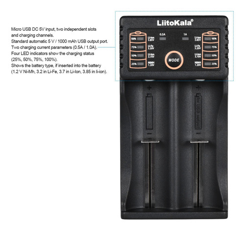 Carregador De Bateria Inteligente Liitokala Lii-202 Para