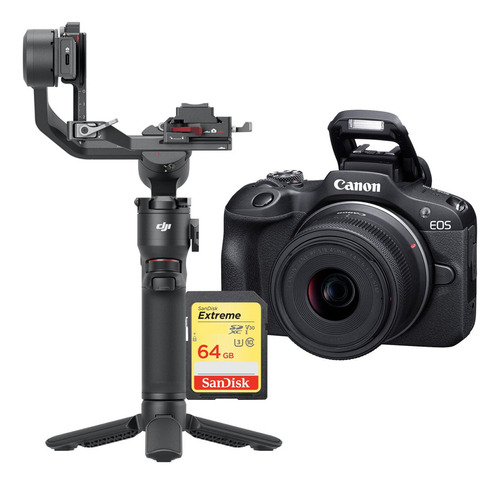 Camera Canon R100 4k Wifi Kit 18-45mm + Gimbal Dji Rs 3 Mini Cor Preto