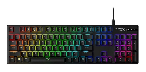 Teclado gamer HyperX Alloy Origins QWERTY Red inglés US color negro con luz RGB