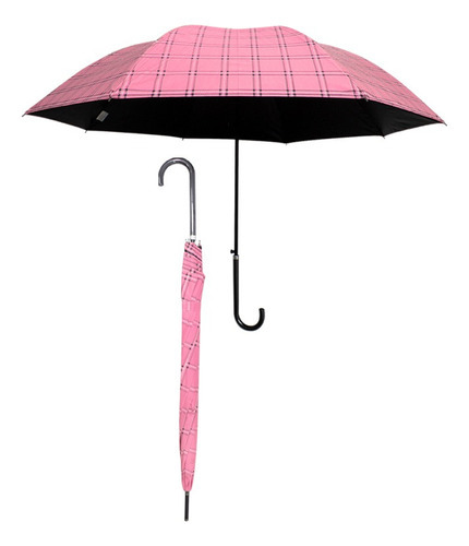 Paraguas Semiautomático Bastón Escocés Economico Sombrilla Color Rosa