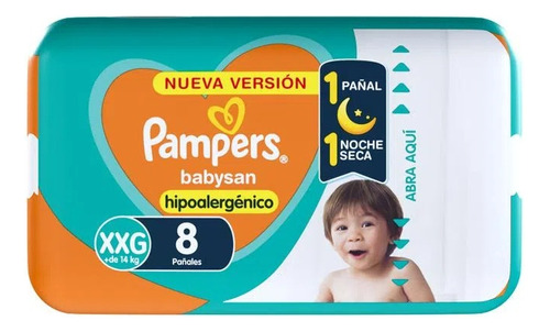 Pampers Babysan Pañales Hipoalergénicos Talle Xxg 8 Unidades Género Sin Género Tamaño Extra Extra Grande (xxg)