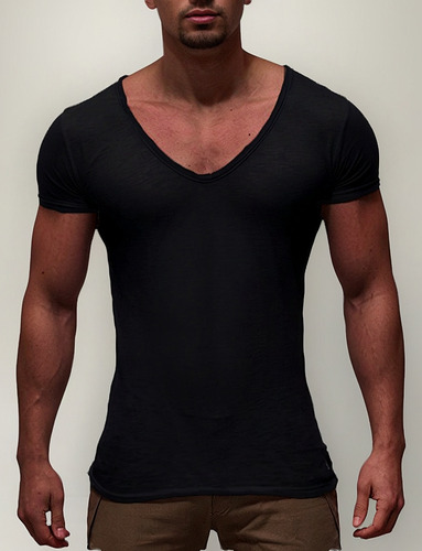 Camiseta Casual Con Cuello En V Manga Corta Deportiva De