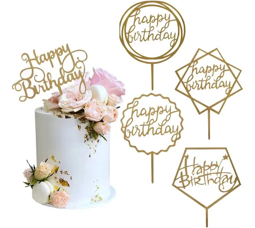 Oro Cake Topper Acrílico Feliz Cumpleaños Cake Decoración...