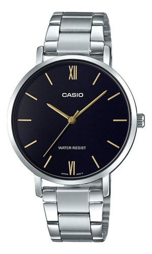 Reloj Mujer Casio Ltp-vt01d-1budf Core Mens Correa Color Plateado Y Fondo Negro