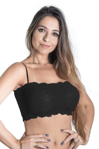 Kit 2 Top Faixa Cropped Renda Alça Tomara Que Caia Sutiã 